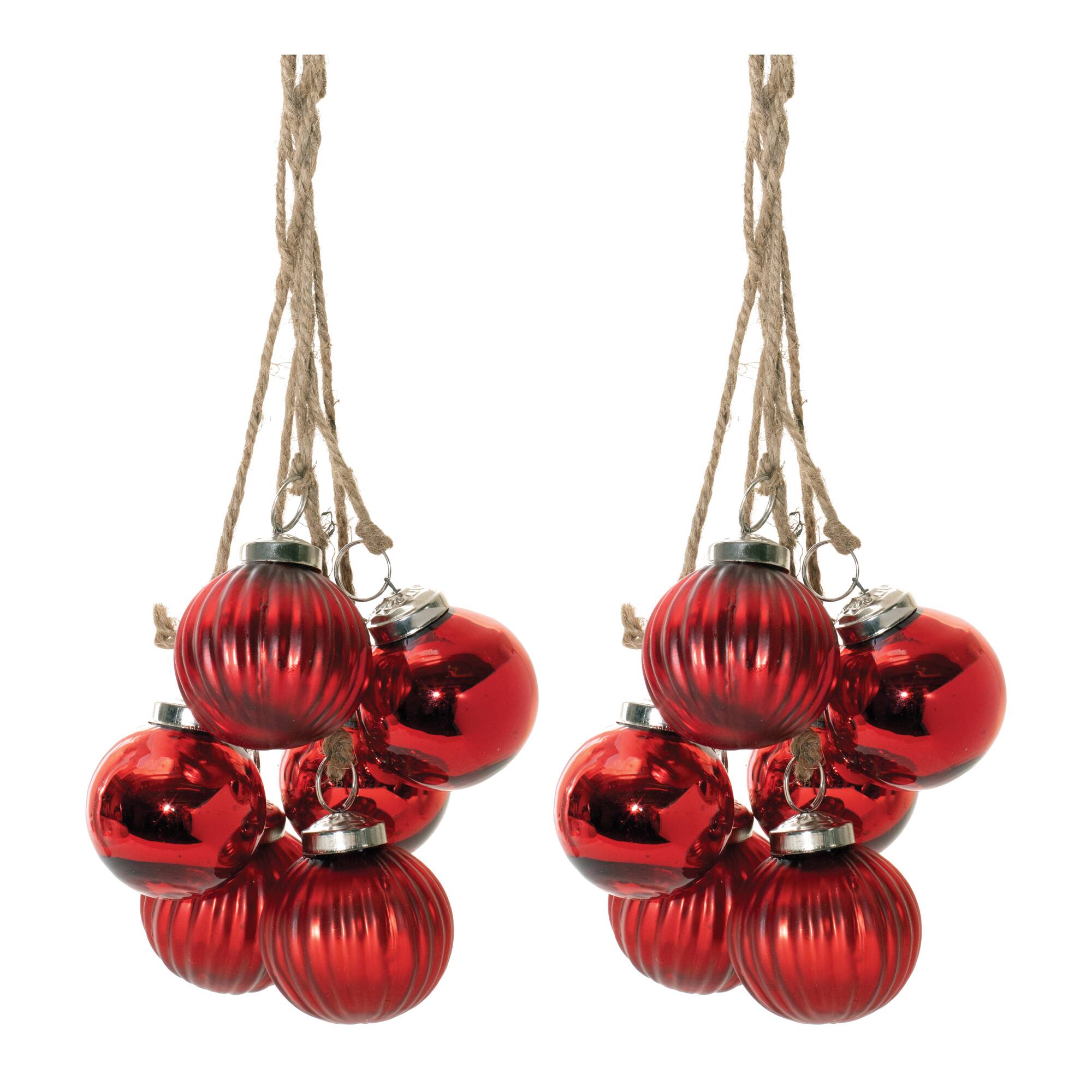 21" Red Glass Ball Cluster Drop Ornaments, 2ct